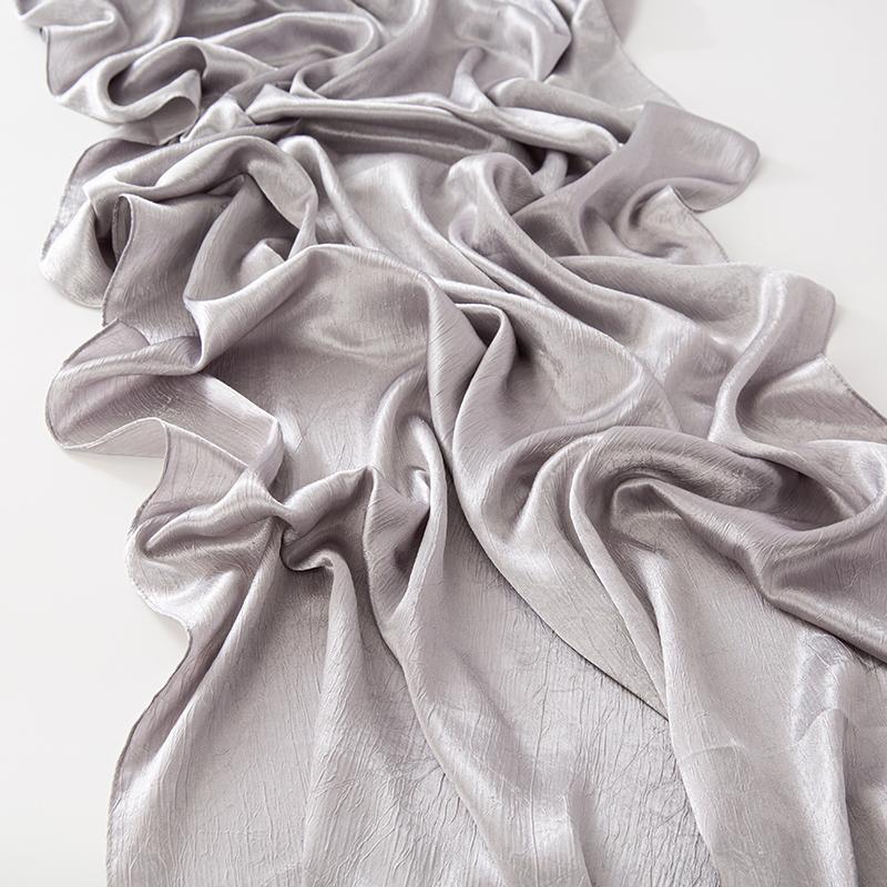 Women Plain Silk Satin Hijab Scarf Different Sides Bark Wrinkles Solid Color Long Shawl Muslim Women Smooth Silk Like Underscarf