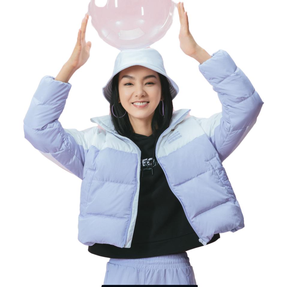 Adidas Neo W Icons+ Large Logo Print Color Block Stand Collar Down Jacket Women Outerwear White H36721