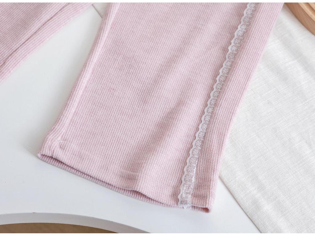 Mori-Style Korean Autumn Rabbit Ear Lace Hooded Sweatshirt & Pants Set for Baby Girls