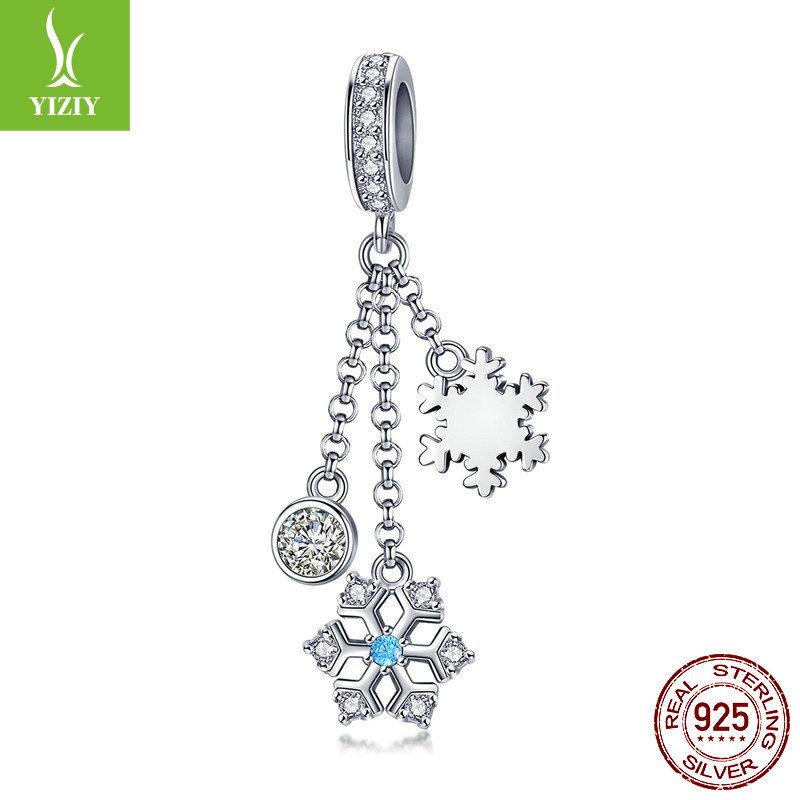 Winter Snowflake Silver Pendant S9 Platinum Plated Ladies Beaded Bracelet Necklace Accessories Scc1020