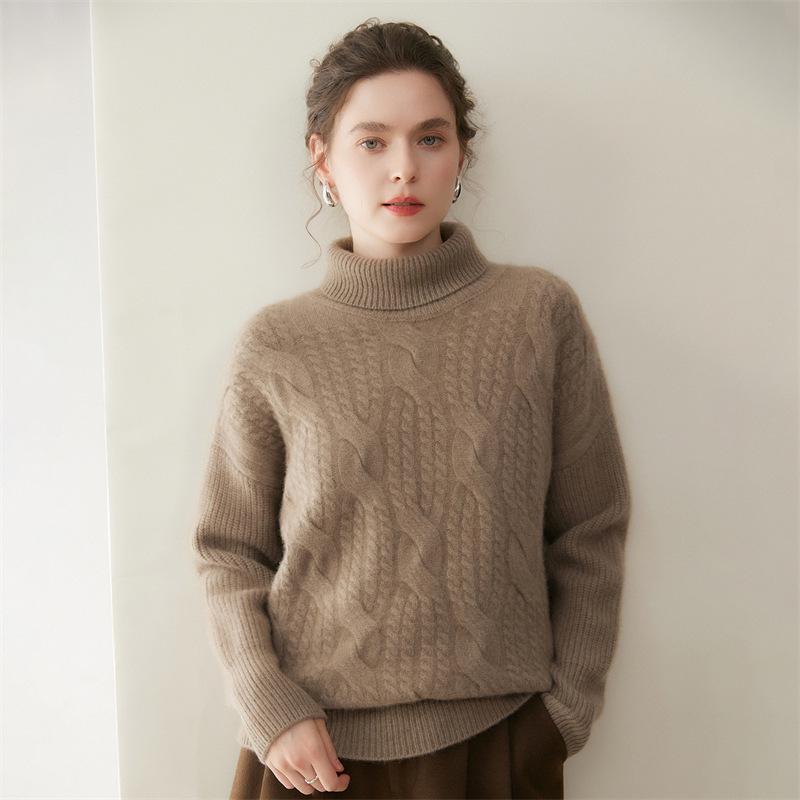 Women's Thick High Neck Cashmere Knit Pullover Sweater