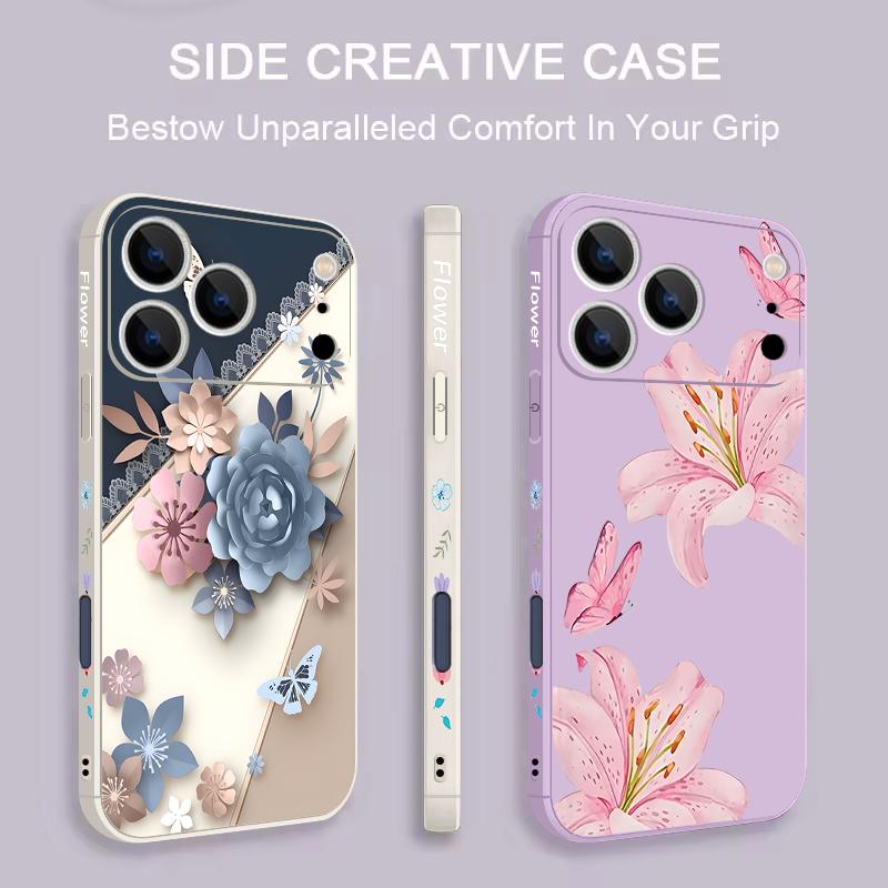 Romantic Rose Flower Pattern Lanyard Case For iPhone 17 Pro Max iPhone 16 15 14 13 Pro Max 11 16E 17E Soft Silicone Phone Back Cover