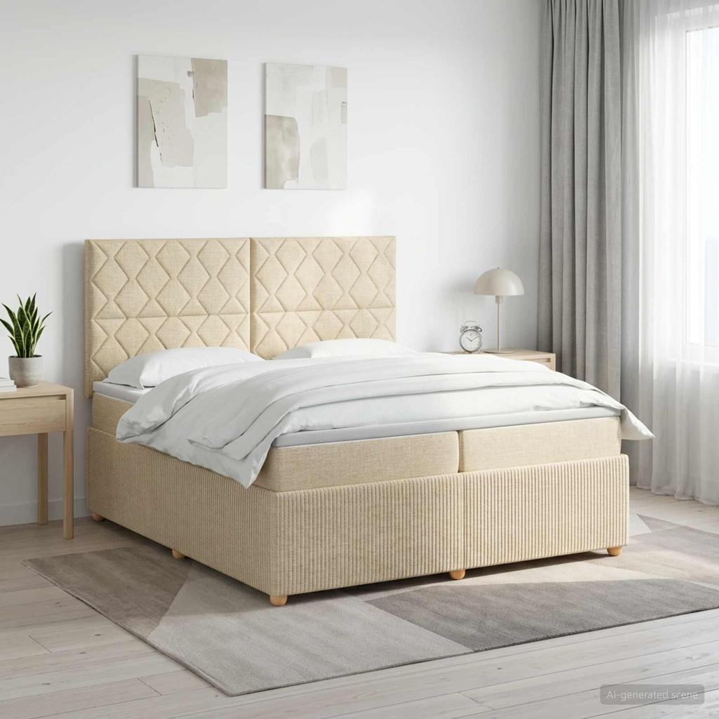 Box Spring Bed with Mattress Cream 200 X 200 Cm Fabric