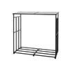 Firewood Rack with Sloped Roof, 143cm Outdoor Firewood Holder, 1/4 Cord Log Storage Shed, 299kg Max Weight Capacity, Powder-Coated Metal Wood Storage