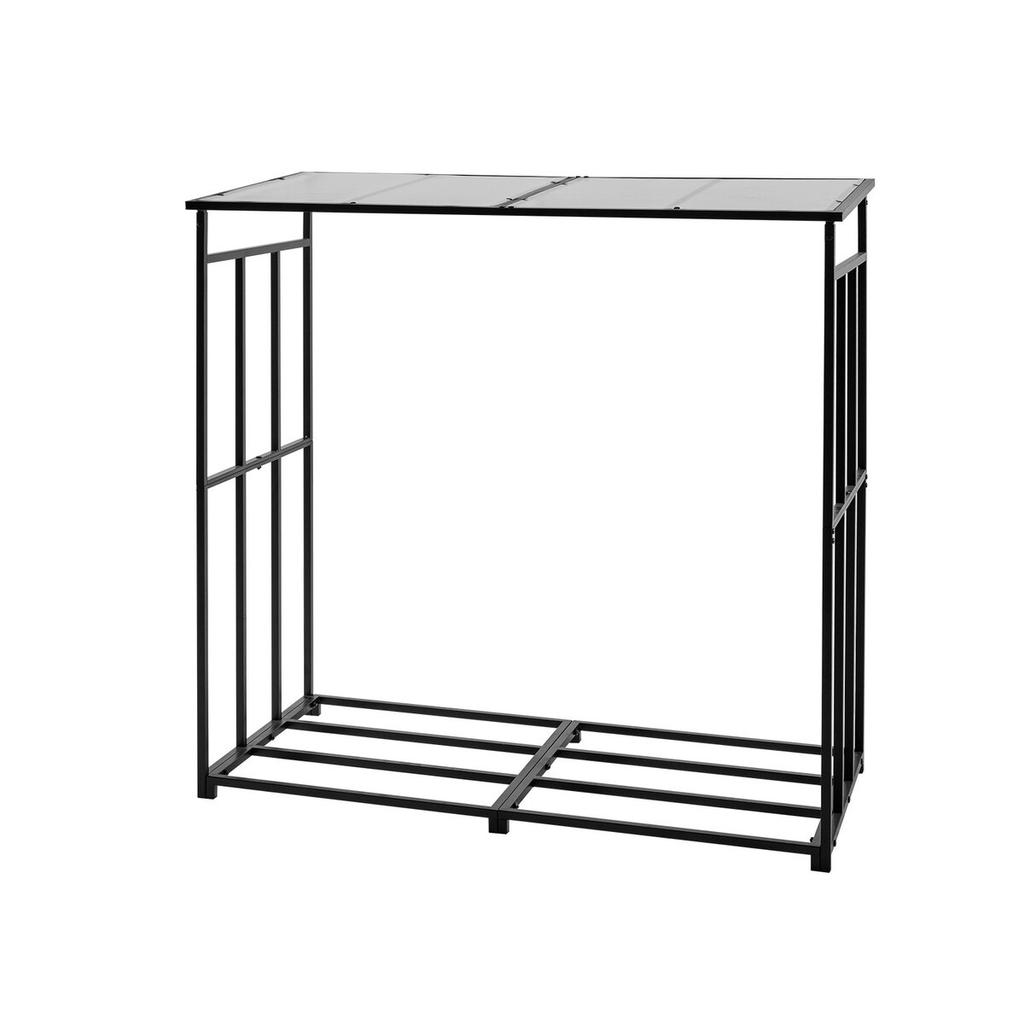 Firewood Rack with Sloped Roof, 143cm Outdoor Firewood Holder, 1/4 Cord Log Storage Shed, 299kg Max Weight Capacity, Powder-Coated Metal Wood Storage