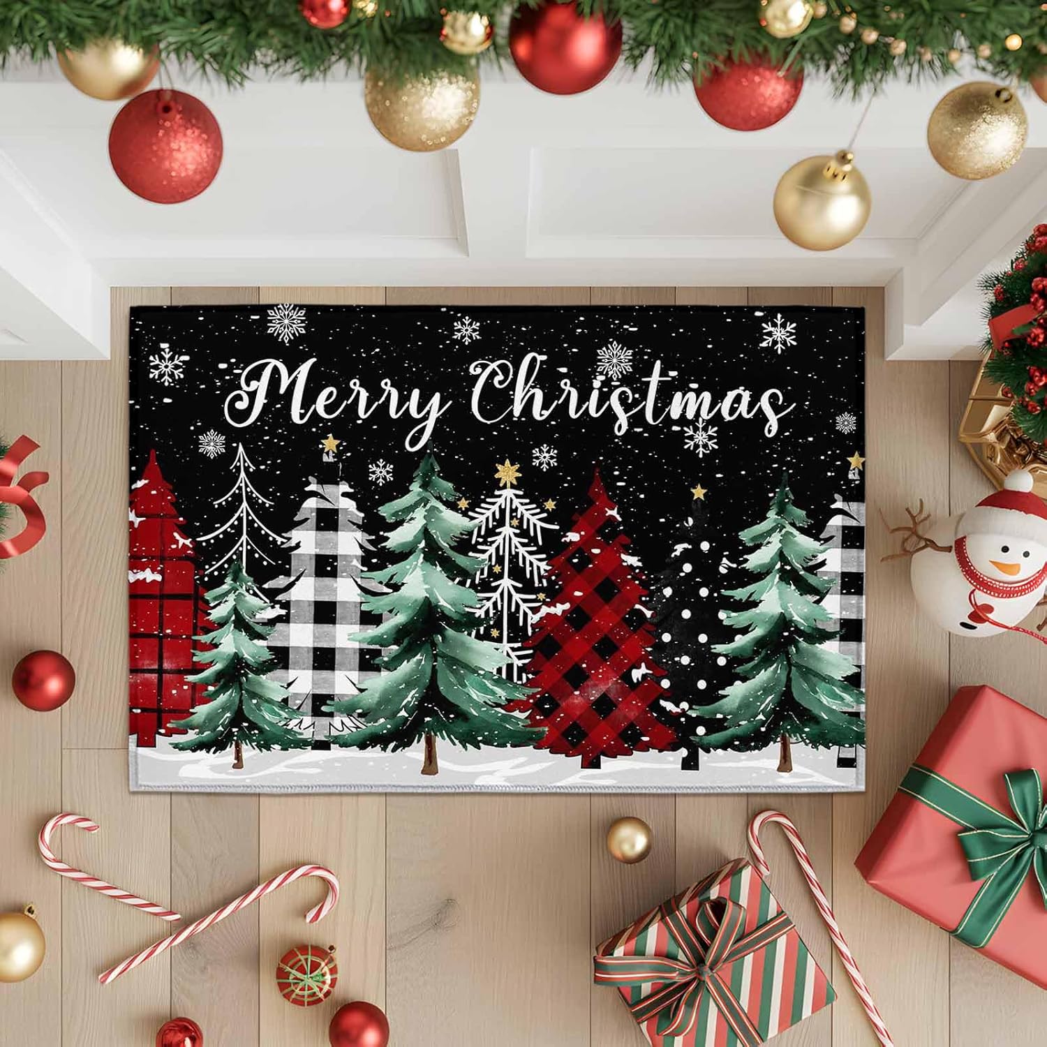 

VIKAMA Christmas Tree Watercolor Carpet Home Decor, Winter, Non-Slip And Water-Absorbing, Entrance Welcoming, Bathroom Floor Mat 40X60CM(1.3X2FT