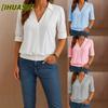 Damesmode Casual Effen Kleur Print Lange Mouwen V-hals Blouses & Overhemden Internationaal ontwerp