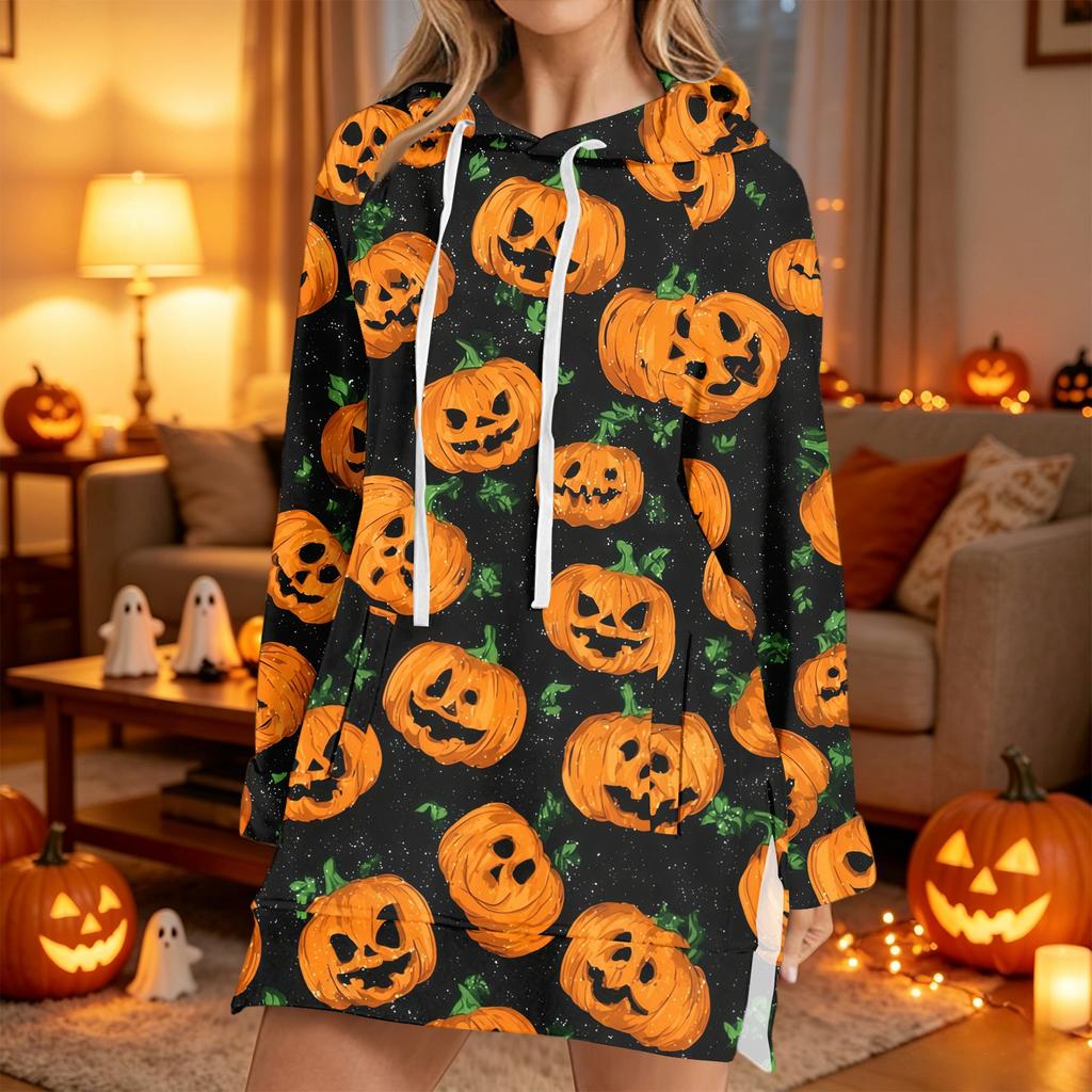 Women's Casual Long Sleeve Halloween Print Hoodie Pullover Top for Fall Festive Wear