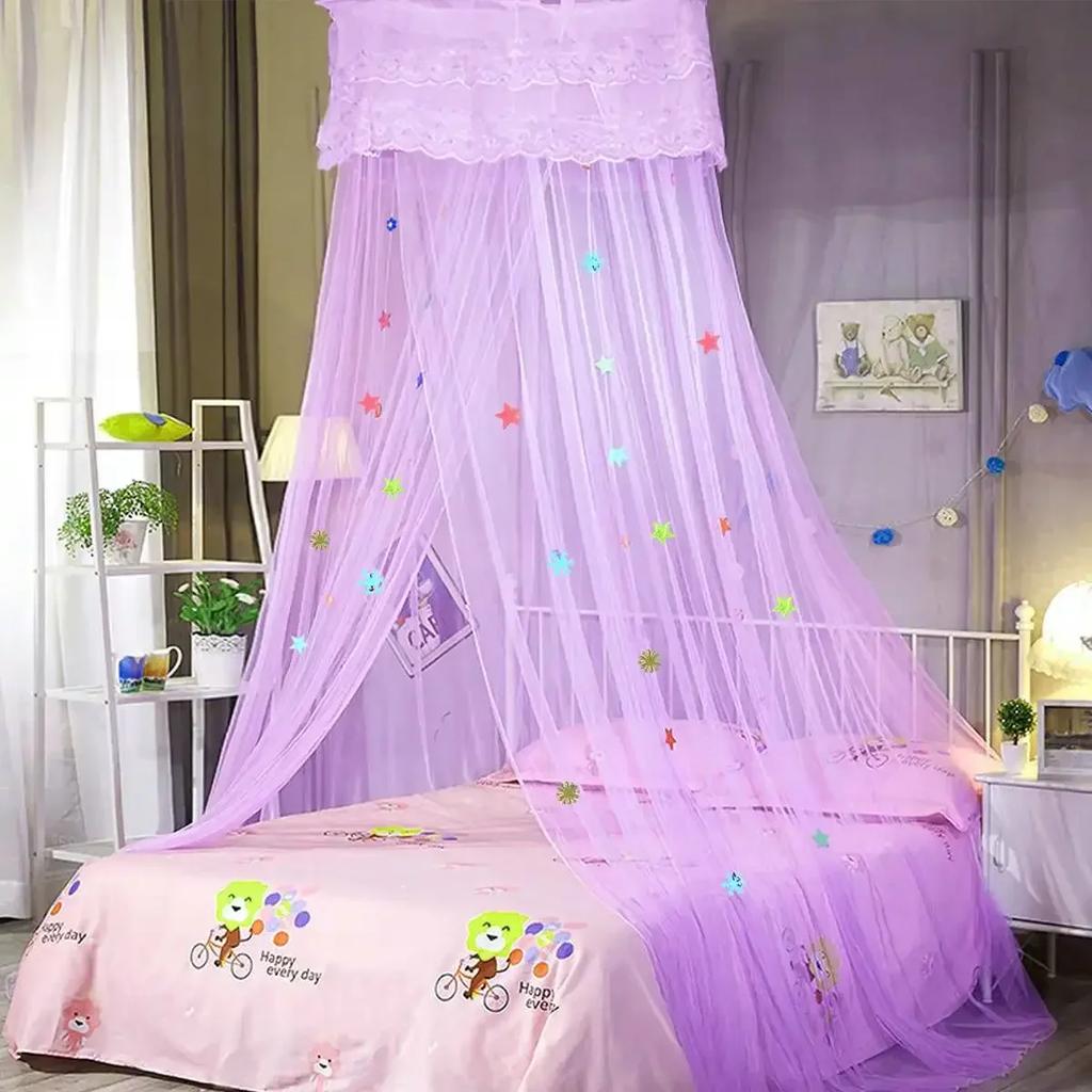 Elegant Lace Bed Canopy Mosquito Net Hung Dome Mesh Canopy Princess Round Dome Bedding Net for Camping Bedroom Bed Mosquito Net