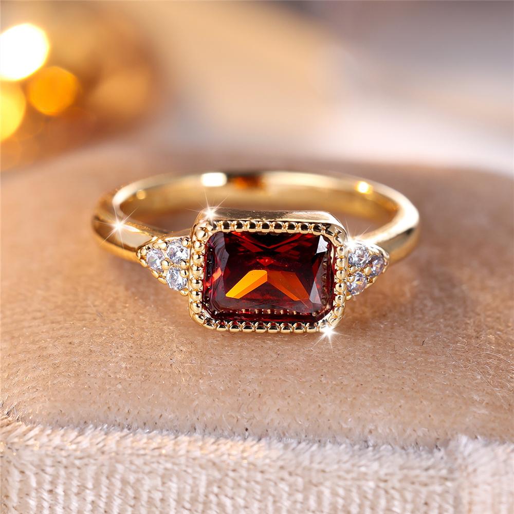 Trendy Red Zircon Squarel Crystal Vintage Gold Color Wedding Bands Engagement Rings For Women Men Minimalist Jewelry