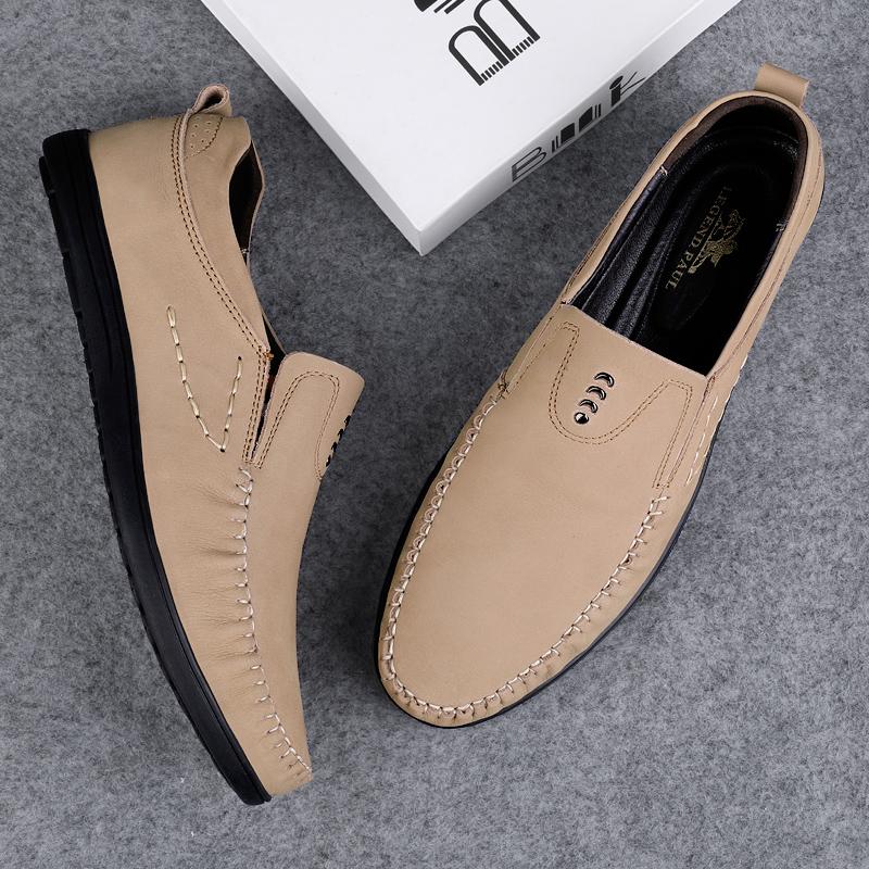 Genuine Leather Men Casual Shoes Luxury Brand Soft Mens Loafers Handmade Moccasins Comfy Slip On Driving Shoes Outdoor Walk Flat