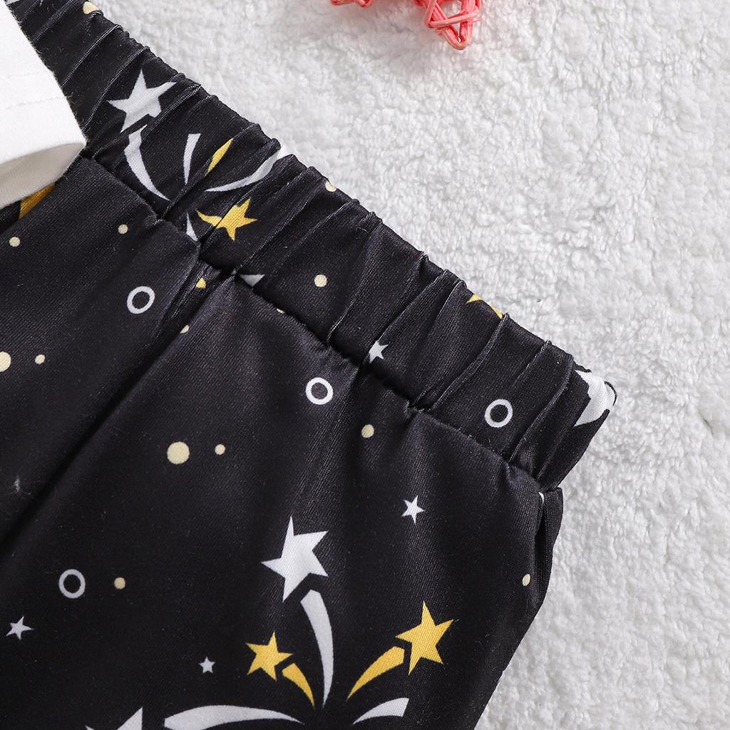 Baby Girl "Happy New Year" Print Cotton Bodysuit Fireworks Print Pants With Headband Outfit Set