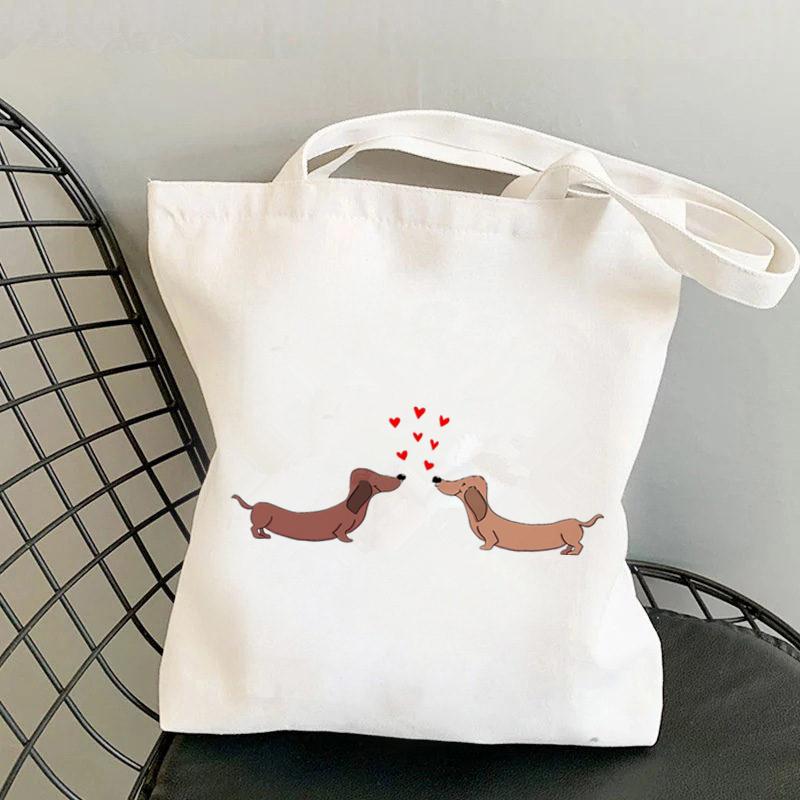 Shopper Bassotto Attraverso la Neve Borsa Tote Stampata donna Harajuku shopper borsa a mano ragazza Borsa a Spalla per lo shopping Lady Borsa di Tela