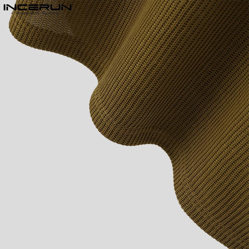 INCERUN Autumn Men V Neck Long Sleeve Knitted Rib Pullovers Casual Loose Jumper Tops