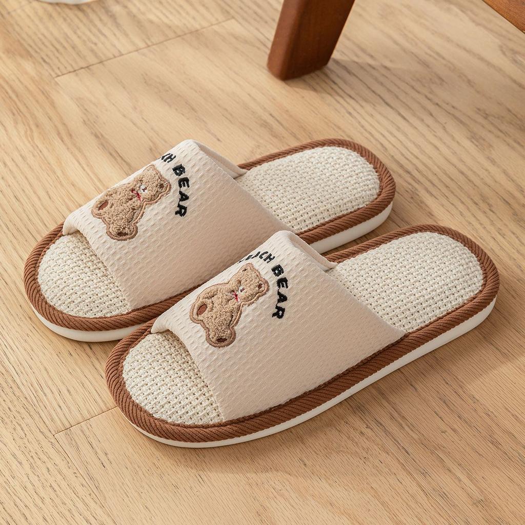 Leinenslipper Damen Frühling und Herbst Vier Jahreszeiten Indoor Haushalt Baumwolle und Leinen Zuhause Rutschfest Sommer Herren Paar