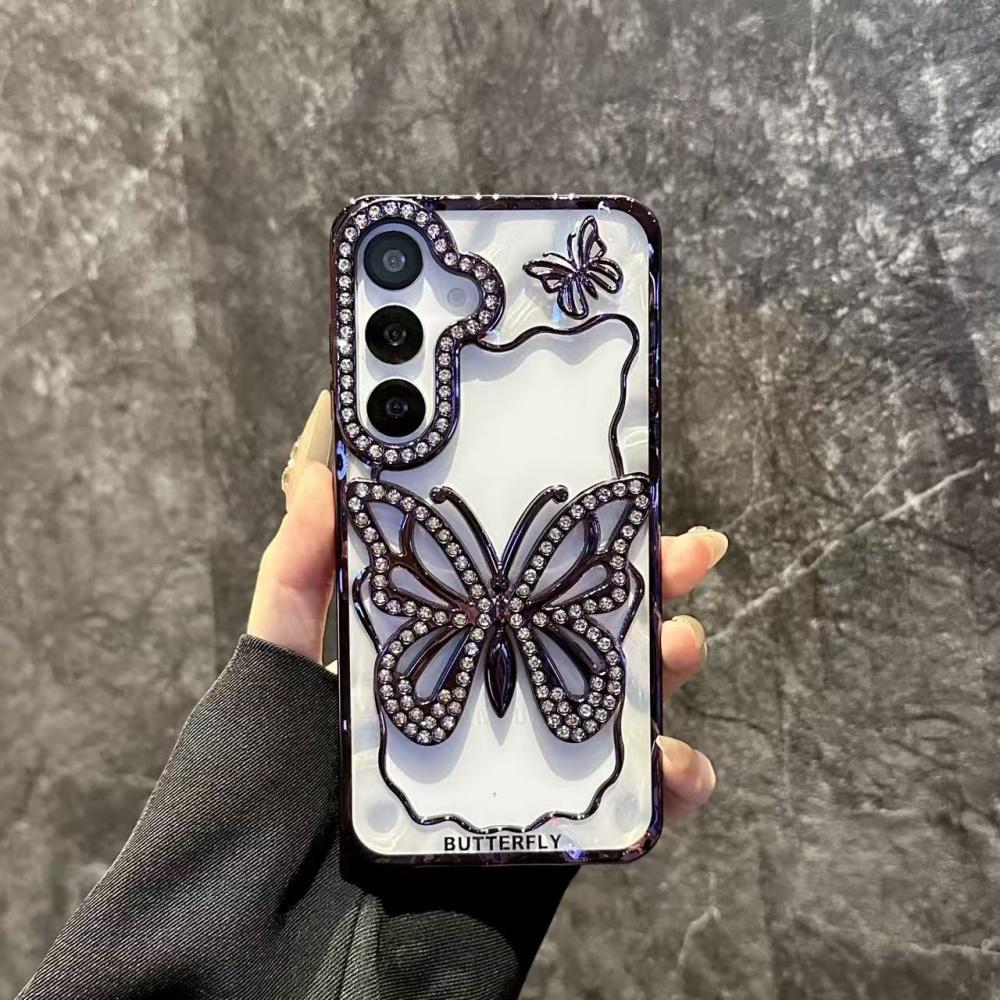 

Яркий чехол-бабочка с бриллиантами для Samsung Galaxy S25 S24 S23 S22 Plus Ultra A16 A26 A36 A56 A07 A17 A06 A55 A05S Прозрачный чехол Galaxy S25 фиолетовый