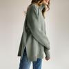 Women's Fashion Casual Solid High Collar Hem Split Long Sleeve Sweater Top