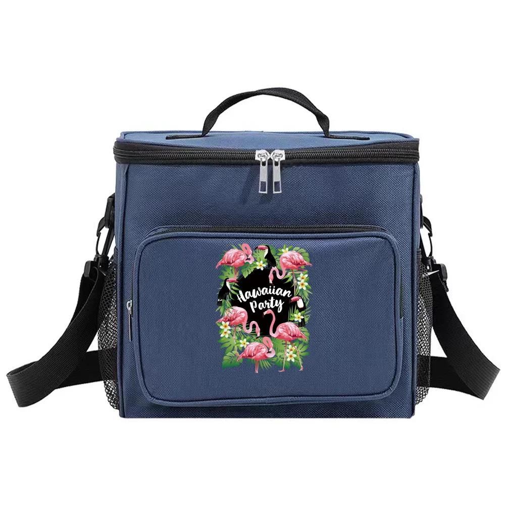 Insulated Bags Cooler Organizer Handbag Portable Shoulder Lunch Bag Waterproof Thermal Box for Men and Women Flamingo Printing