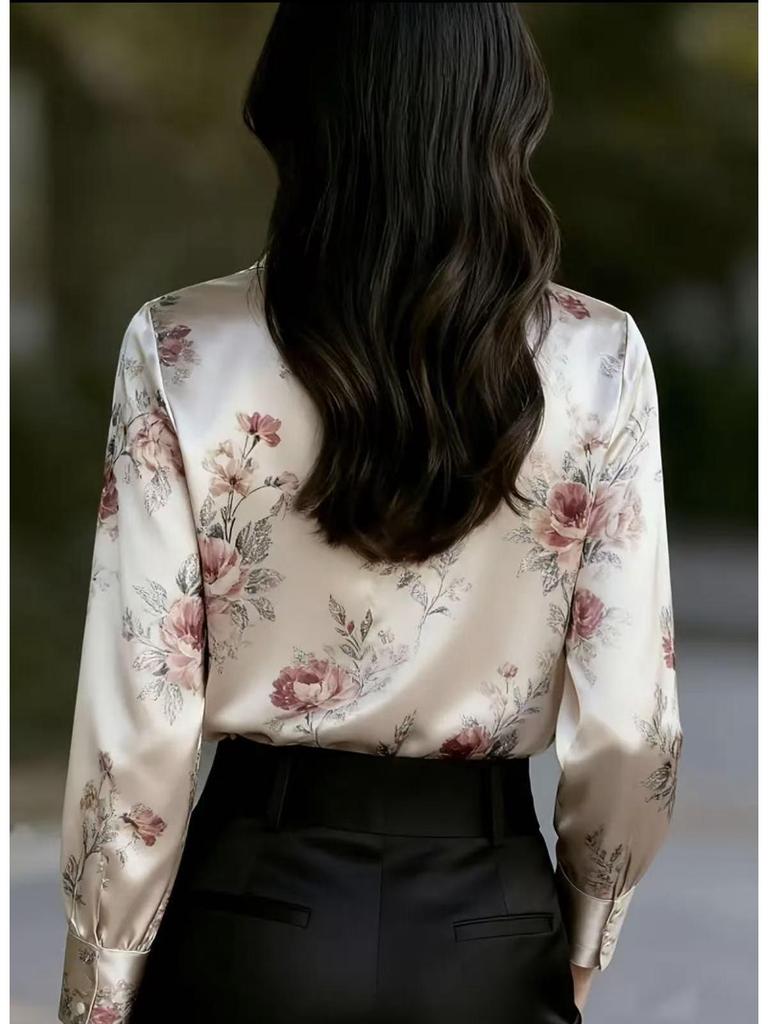 European & American Women's Floral Retro Long Sleeve French Shirt 2026 Design