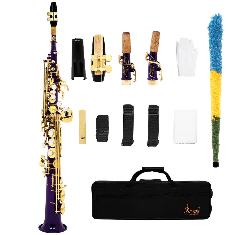 SLADE Bb Purple Soprano Saxophone Sax Brass Body Professional Woodwind Instrument with Case Gloves Straps Set Parts Accessories