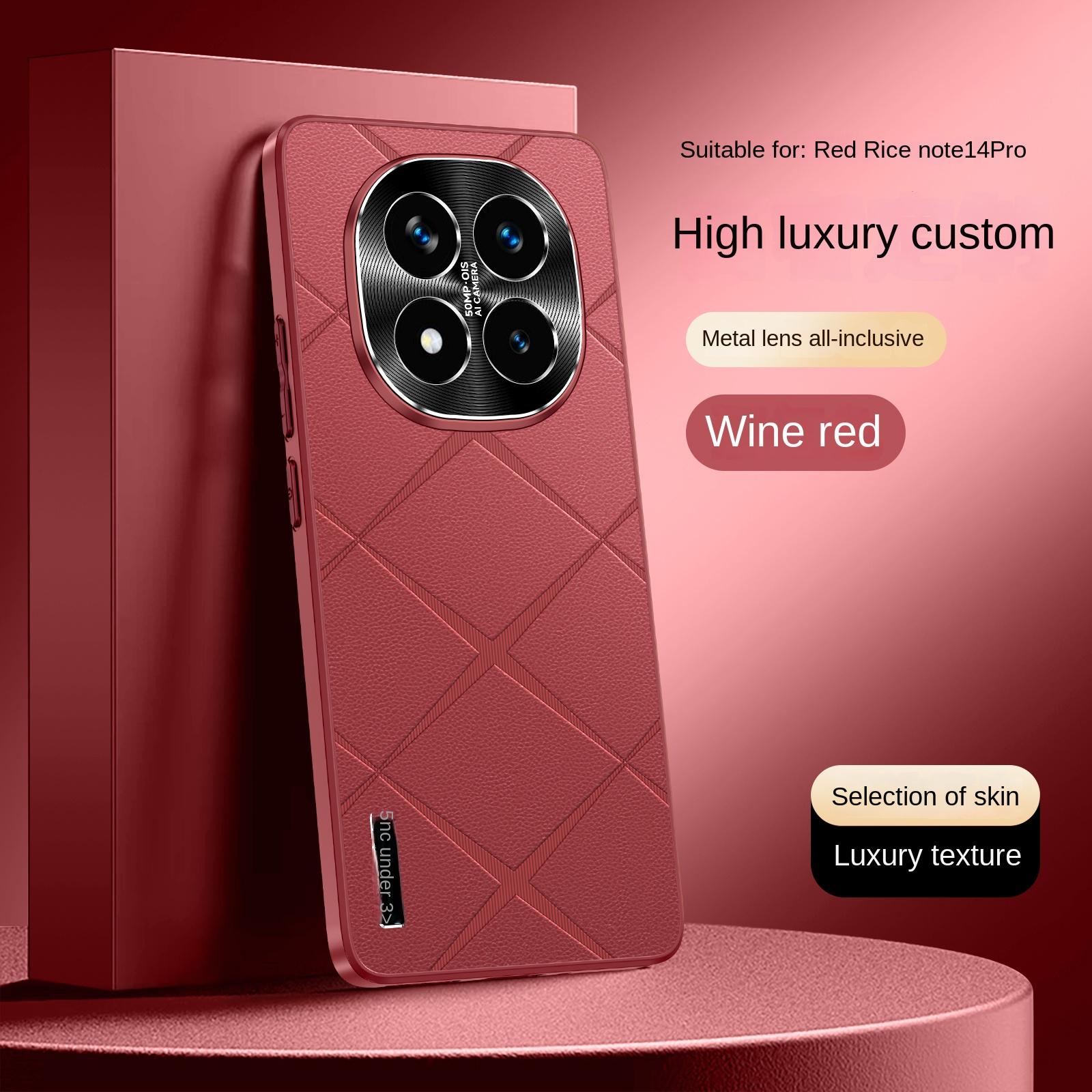 

Для Redmi Note 14 14 Pro Plus чехол для телефона из веганской кожи премиум-класса с металлической защитой объектива, противоударный и устойчивый к отпечаткам пальцев For Note 14 Pro красный