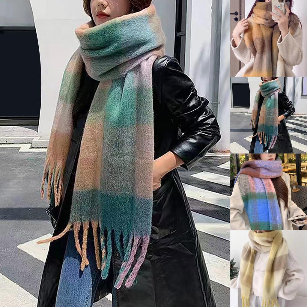 Women's Plaid Scarf Warm Thickening Trend  Scarf Shawl Cape