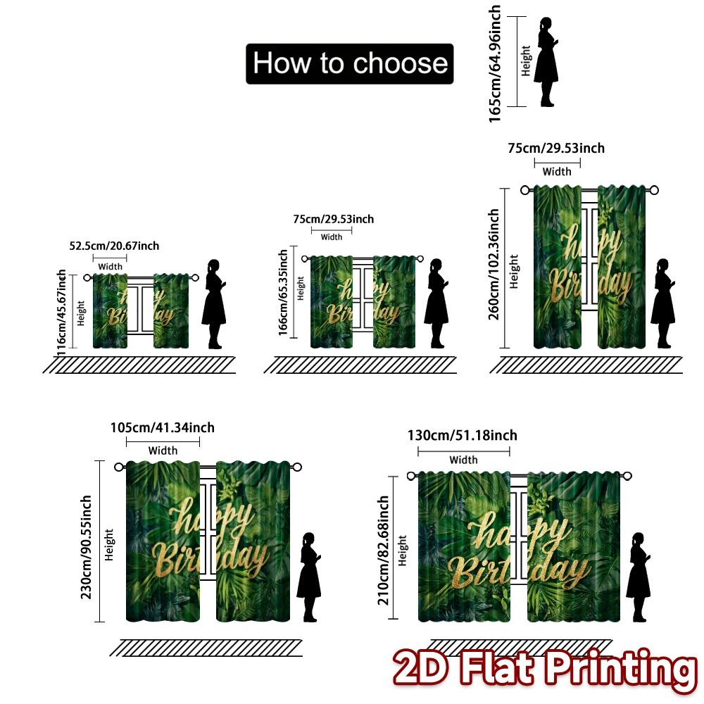 2pcs, 2D FLAT PRINTING Curtains (Without Rod) Green Celebration Modern Modern Curtains Polyester Easy Install Curtains Gifts