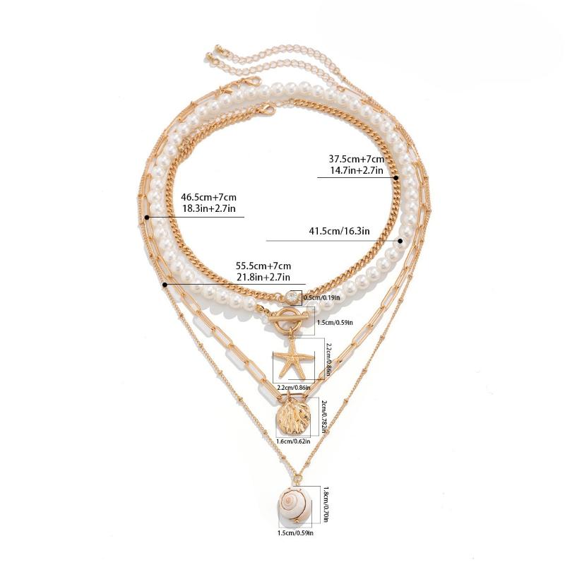 Beach Beaded Necklace Imitation Pearl Necklace Starfish Shell Retro Holiday Resin