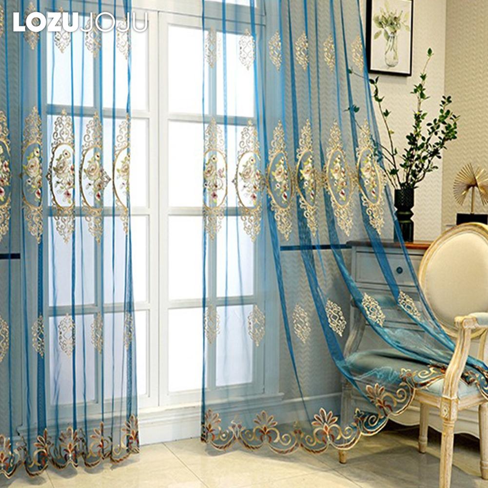 1PZ LOZUJOJU Tenda Trasparente Ricamata Classica di Lusso Europea in Garza per Soggiorno Camera da Letto Balcone Finestra Decorazione Casa