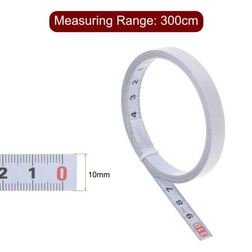 uxcell Adhesive Tape Measure, Carbon Steel, White, Straight Track Tape, Flat Ruler, 300cm Metric, Right to Left Reading, Pack of 2