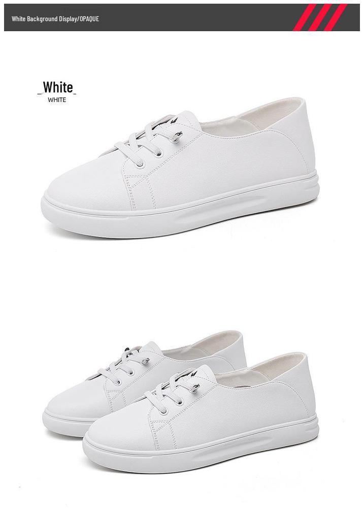Red Dragonfly Women's Spring Flat White Leather Shoes - Versatile, Soft Sole, Shallow Cut Casual Style