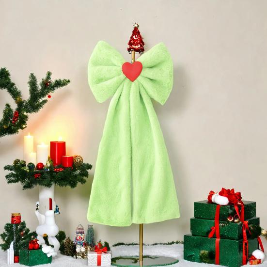 Large Plush Velvet Bow Giant Green Decorative Bow with Long Tail Christmas Tree Topper Decoration for Room Backdrop Wedding Birthday Party Wall Decor
