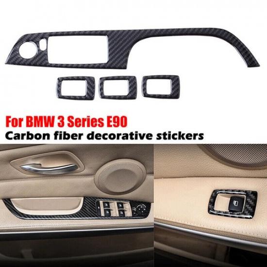 Carbon Fiber Window Lift Switch Button Panel Cover Trim Fit for BMW M3 E92 E90
