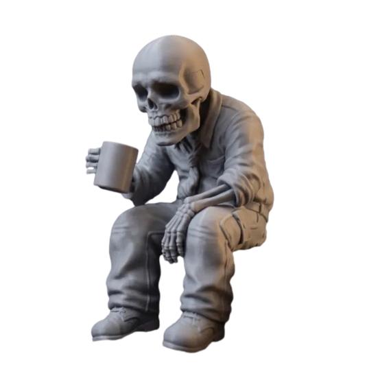 3D Printed Sitting Skeleton Coffee Cup Statue with Drinking