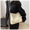 Large Capacity Vintage Style Faux Leather Bucket Bag Simple Solid Color Commuter Shoulder Crossbody Bag