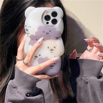 Ins Japan Cute 3D Cartoon Bear Flower Pouzdro na telefon pro iPhone 13 12 11 Pro Xs Max X Xr Kreslený zvířecí měkký zadní kryt odolný proti nárazům