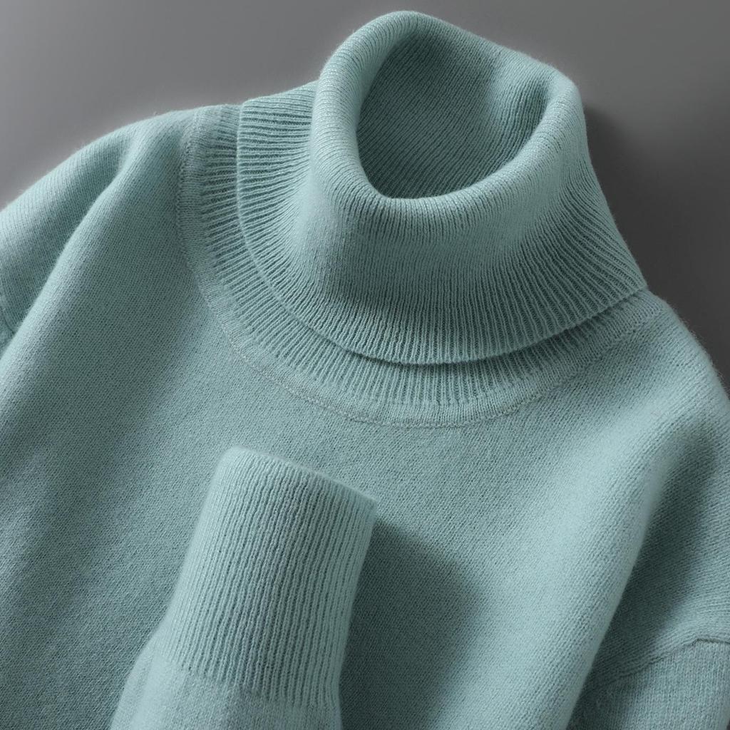 100% Pure Wool Men's High Neck Loose Knit Cashmere Sweater - Autumn/Winter Pullover Sweater