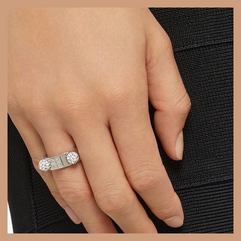 Givenchy Imprinted Brand Logo Brass Crystal Ring Women's Silver 7774008 BF30JHF05M-Silver 54