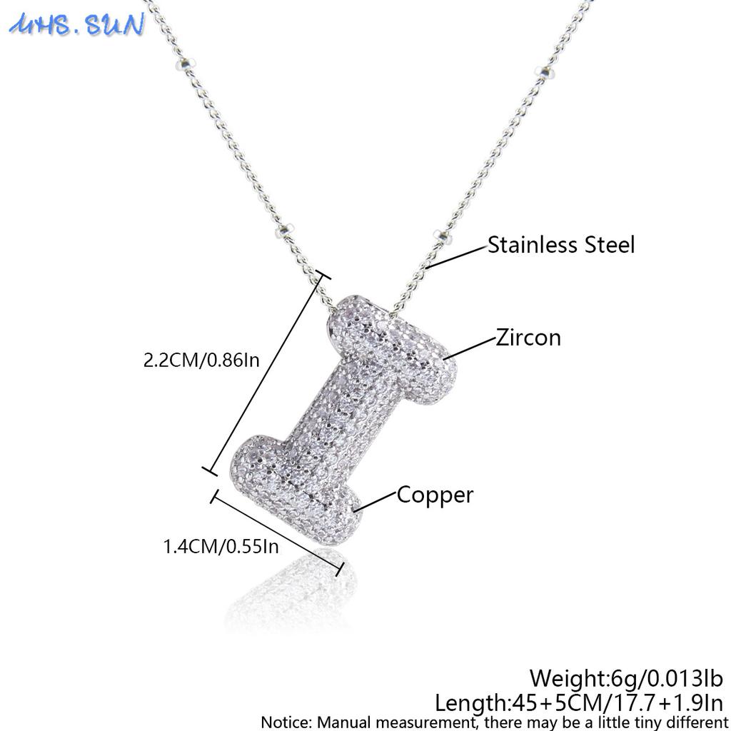 MHS.SUN High Quality Bubble Initial Necklace Letter A-Z Silver Color Zircon 26 Initial Balloon Pendant For Women Men Jewelry
