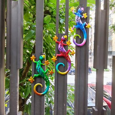 Iron Hollowed Lizard Wall Hanging Home Metal Crafts Colorful Gecko Wall Decoration Decorative Art