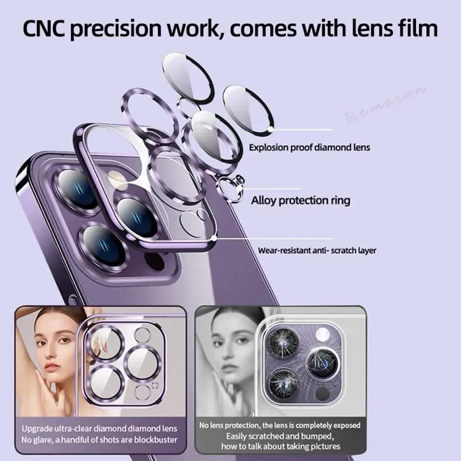 New Color Clear Glass Lens Protector Phone Case for iPhone 15 11 12 13 14 16 Pro Max Plus X XR XS Max Magnet Soft Magsafe Cover