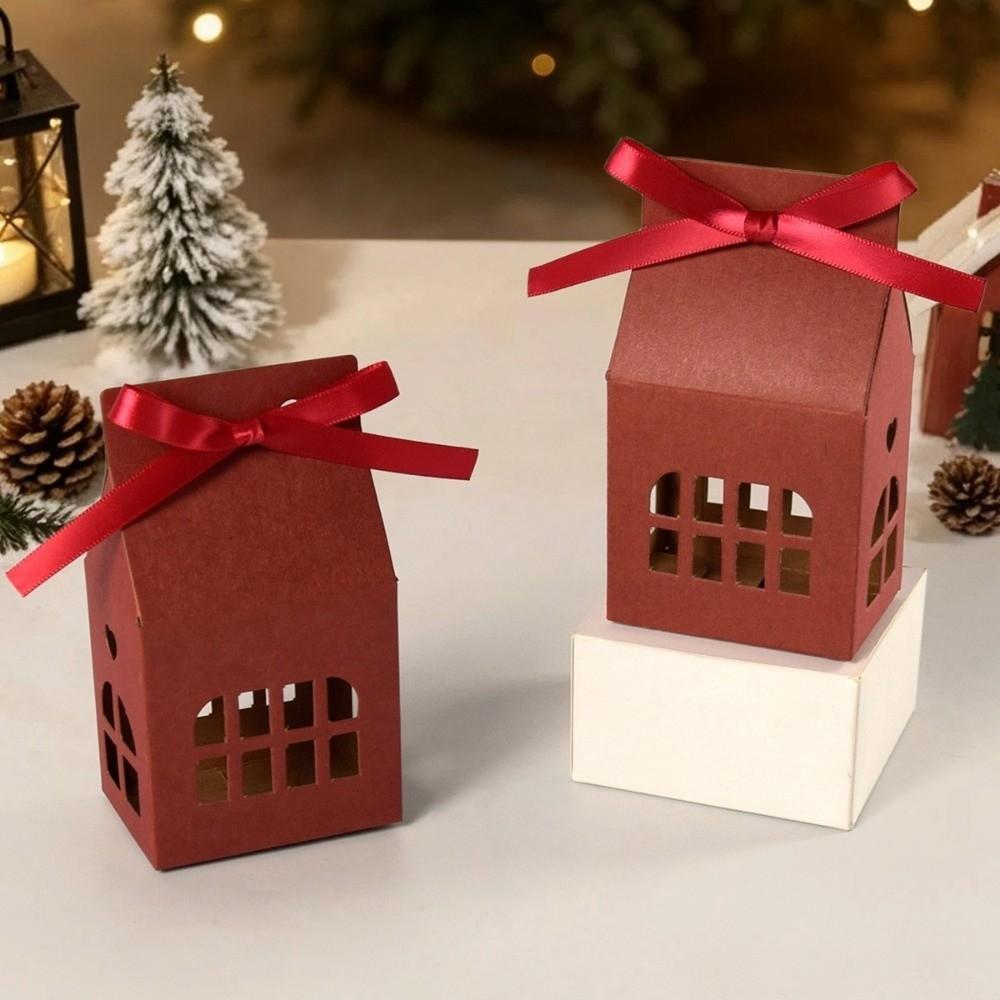 10 Pcs Paper Christmas Gift Packing Box Hollow-Out House-Shaped Gift Box  New Year