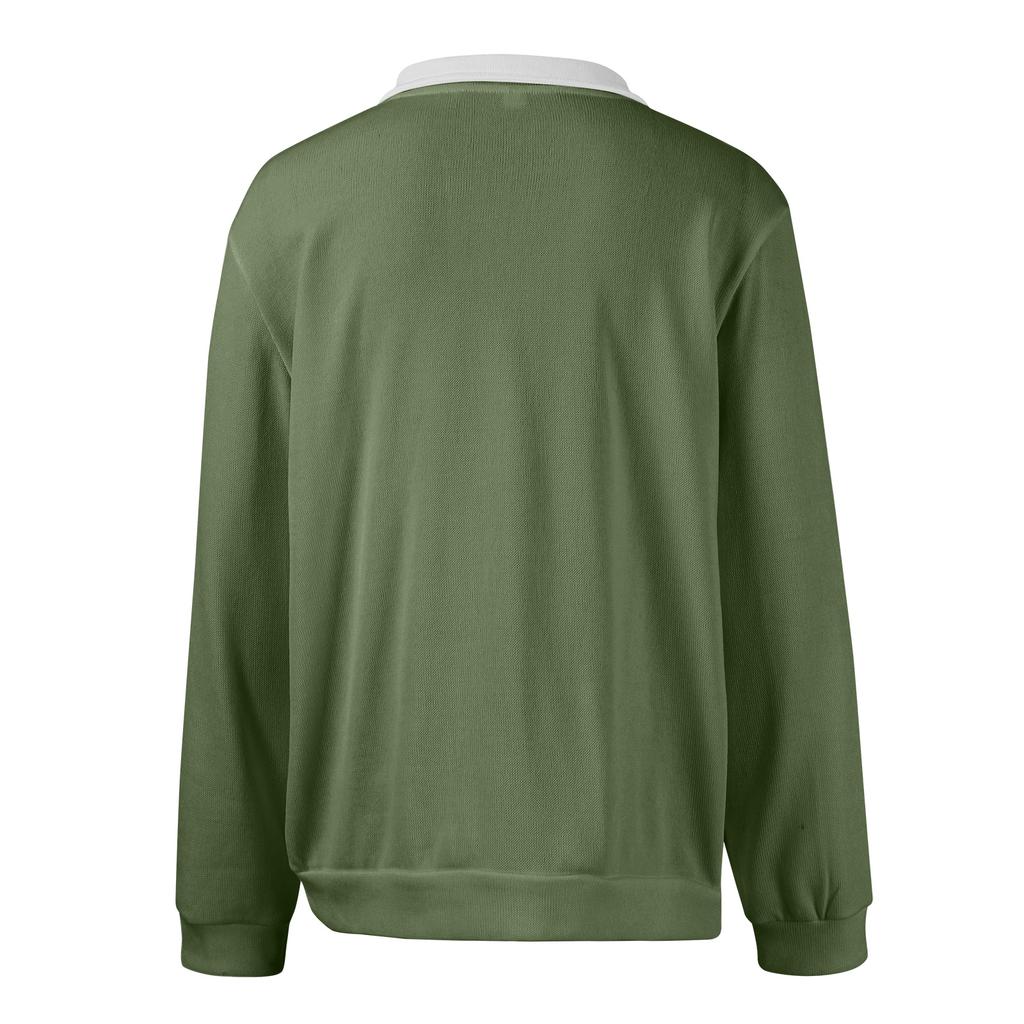 Men's Casual Color-Block Collared Long-Sleeve Knit Base Layer Top