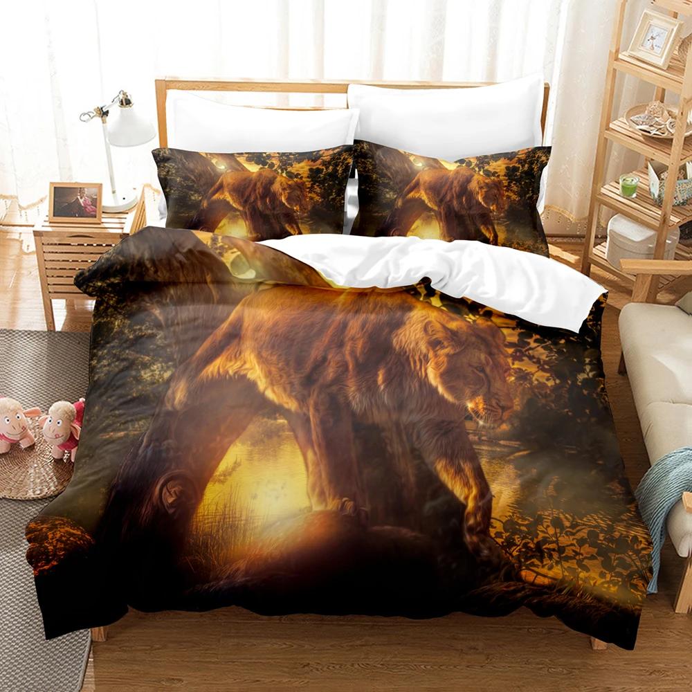Comforter 3D Lion Print S King Size Animal Bedding Set Starry Galaxy Comforter Microfiber +Pillow Shams