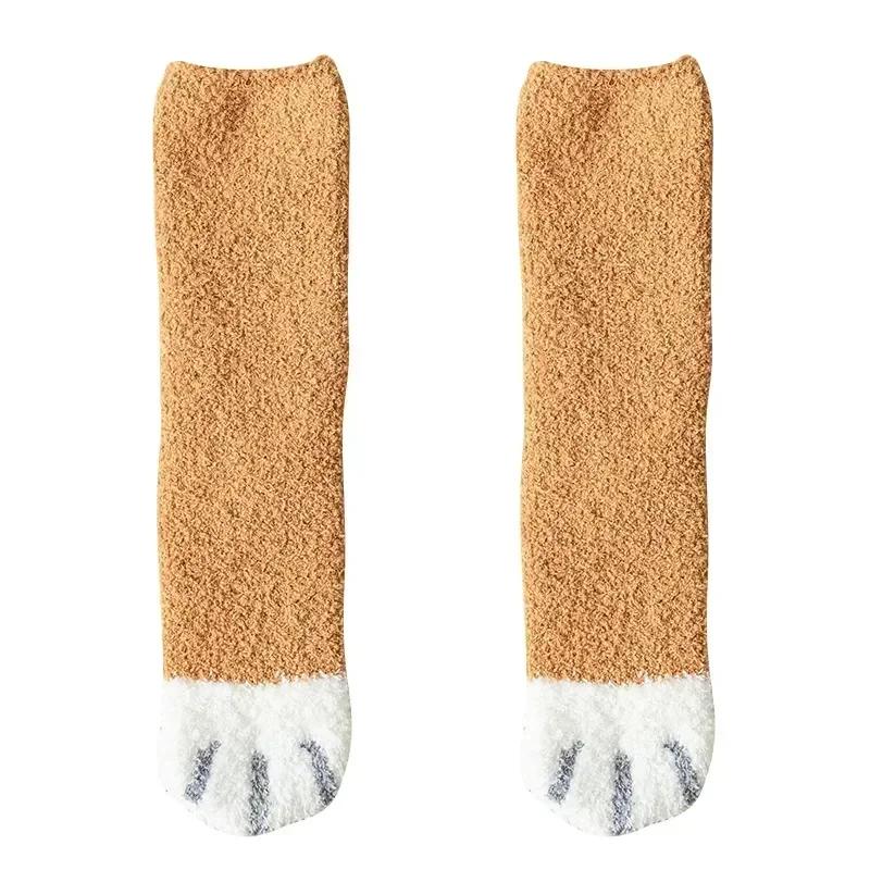 Winter Lamb Kawaii Cartoon Socks for Women Cute 3d Dog Cat Paw Pattern Fleece Warm Thicken Funny Plush Socks Sleeping Socks