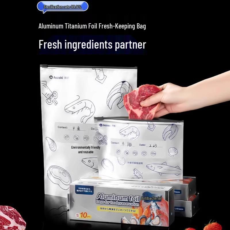 Sachet de conservation alimentaire à fermeture éclair en feuille d'aluminium pour réfrigérateur et congélateur