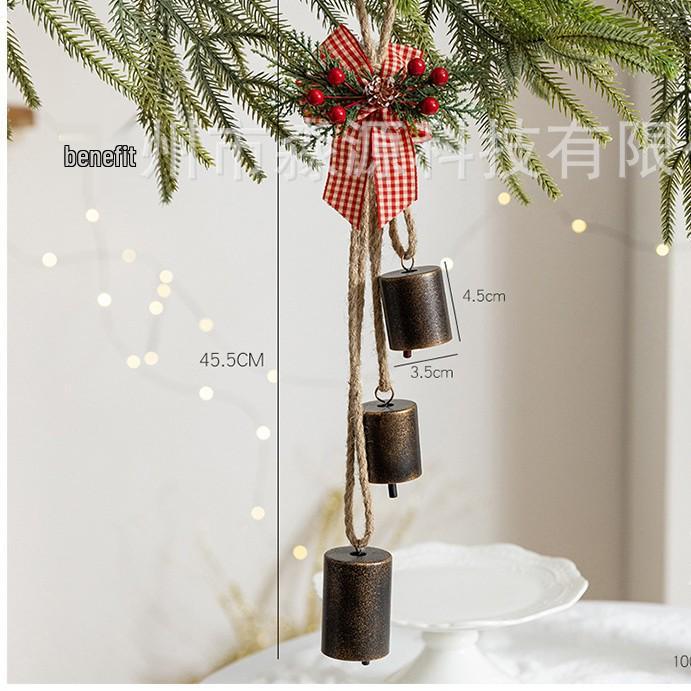 Vintage Metal Christmas Bell with Aged Iron and Hemp Rope Ornament