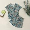 Jungen Mädchen Mode Lässig Rundhals Kurzarm T-Shirt Shorts Vintage Bedrucktes Set