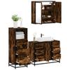 3 Piece Bathroom Furniture Set Smoked Oak Wood Based Material