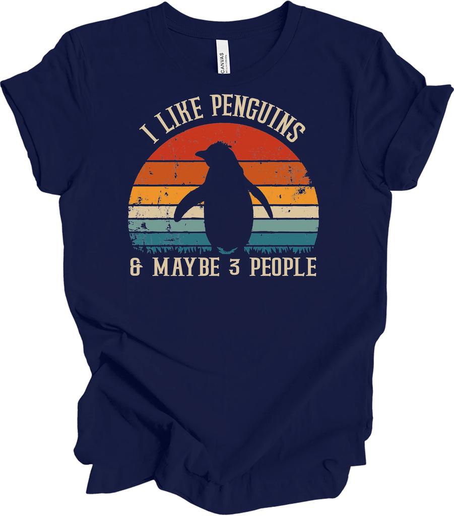 Ich mag Pinguine & Vielleicht 3 Leute - Lustiges Retro Unisex T-Shirt